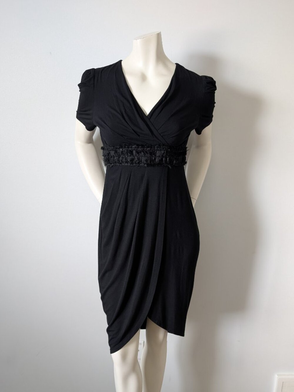 Elle - Black Wrap-Style Midi Dress - Size S - NWT